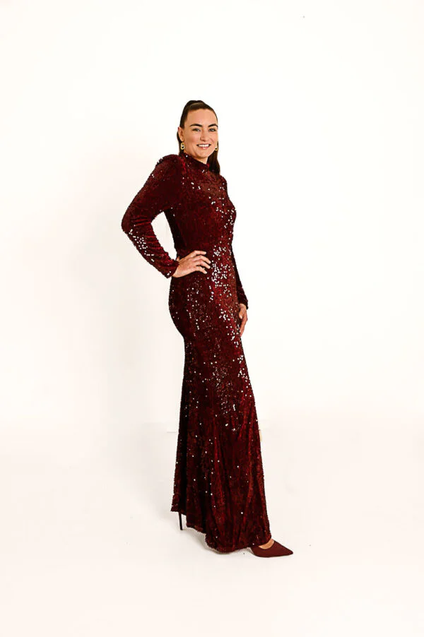 Bordeaux Fluweel met Pailletten Galajurk