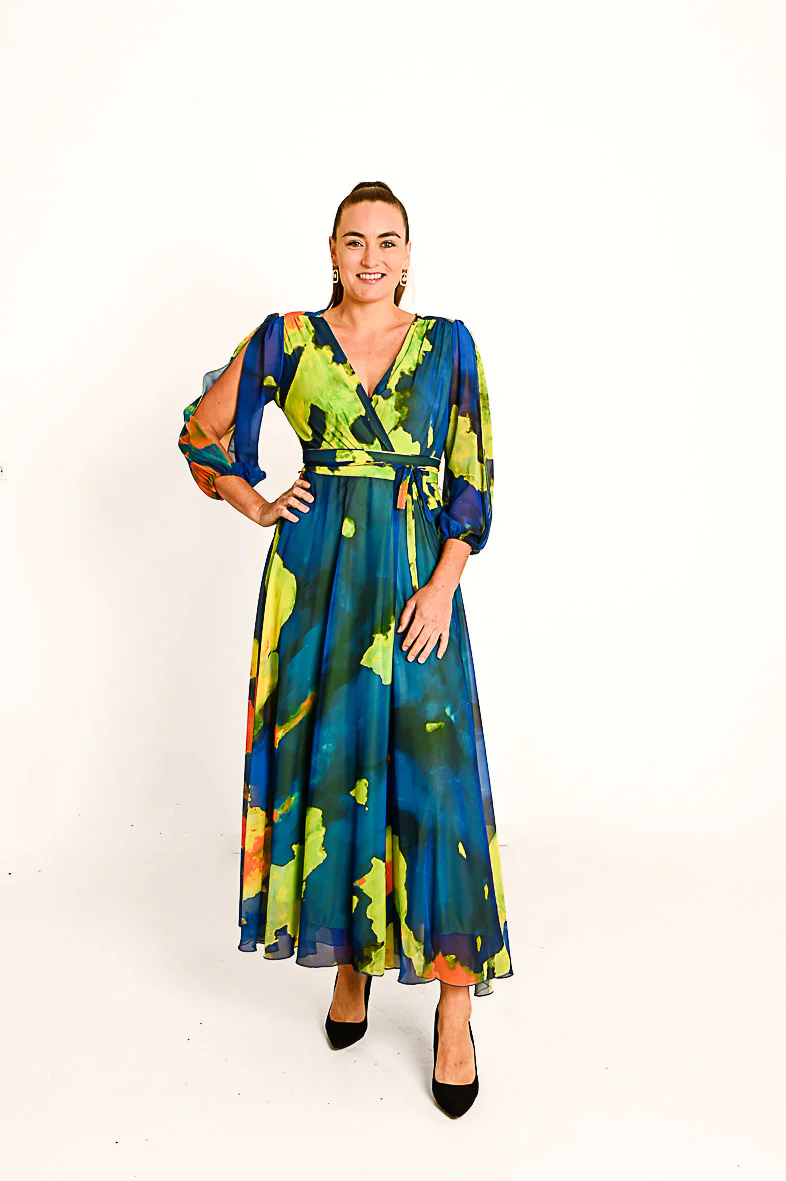 Blauwe Veelkleurige Avondjurk