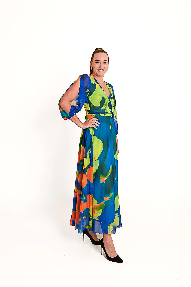 Blauwe Veelkleurige Avondjurk - Afbeelding 5
