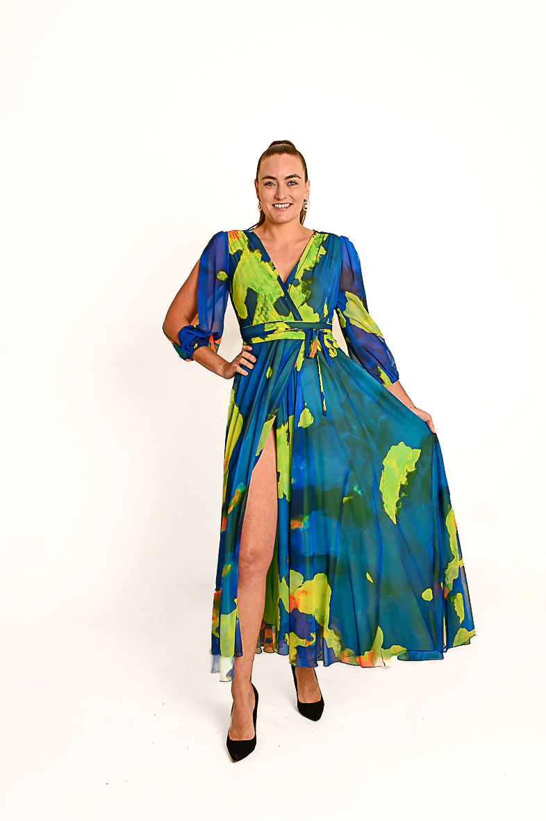 Blauwe Veelkleurige Avondjurk - Afbeelding 7