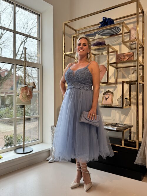 Prachtige korte jurk grijs/blauw