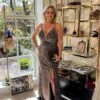 Bruine avondjurk met glitters